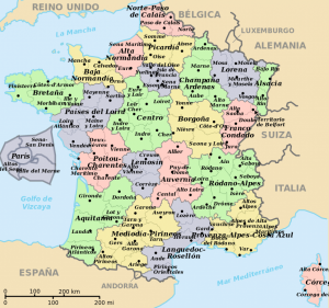 Mapa de Departamentos y regiones de Francia